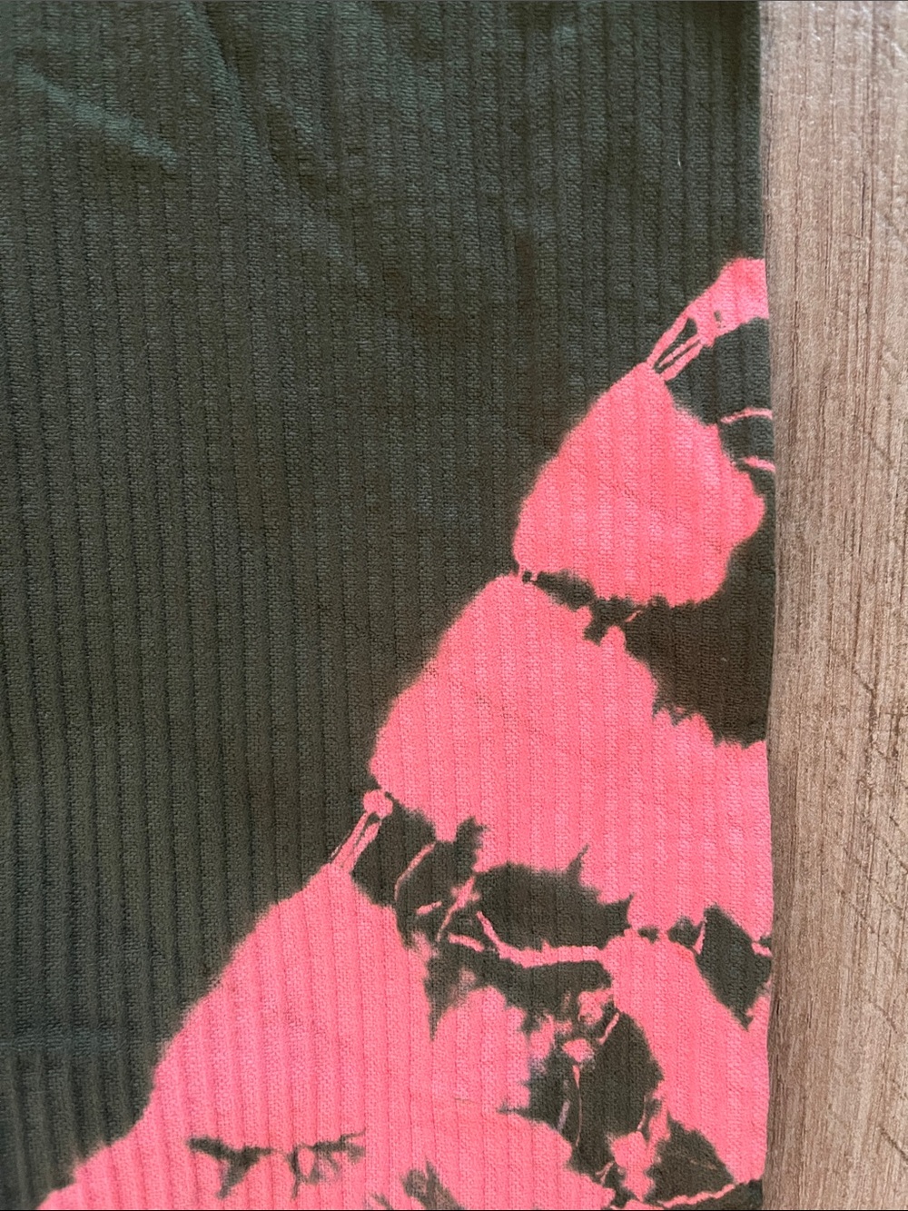 Bombshell Sportswear Olive Ribbed Leggings with Coral Tie-Dye Panels - Picture 4 of 6